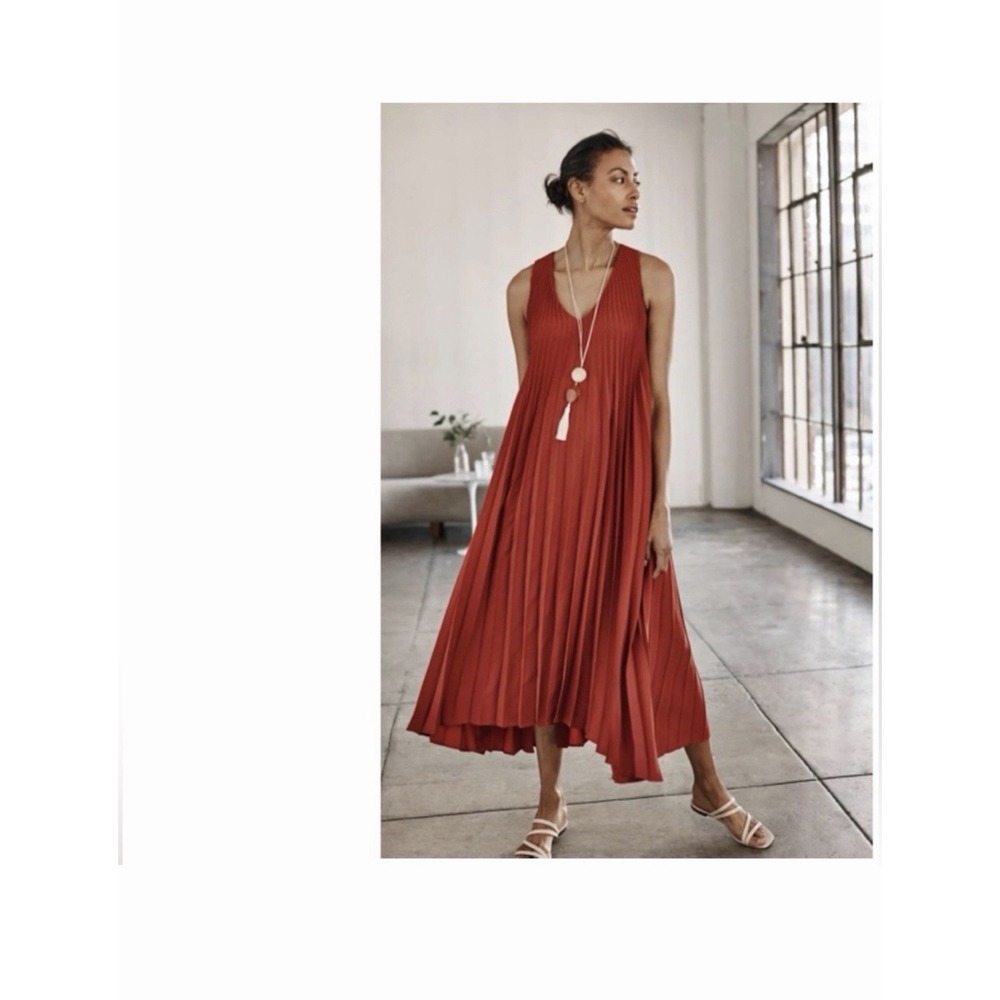 J Jill Wearever Pleated Sleeveless Midi Dress Medium V Neck Minimalist - Picture 3 of 12